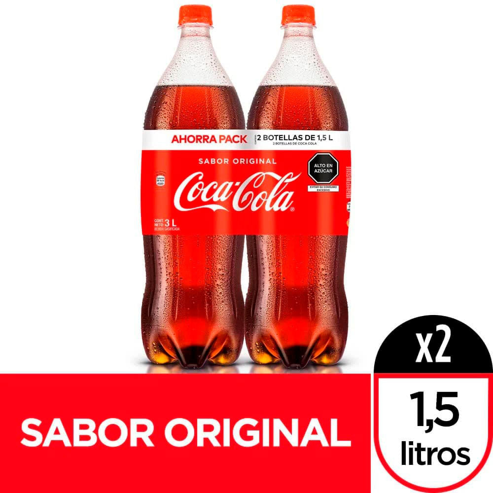 Gaseosa Coca Cola Botella 1.5 Lt Pack de 2 unid