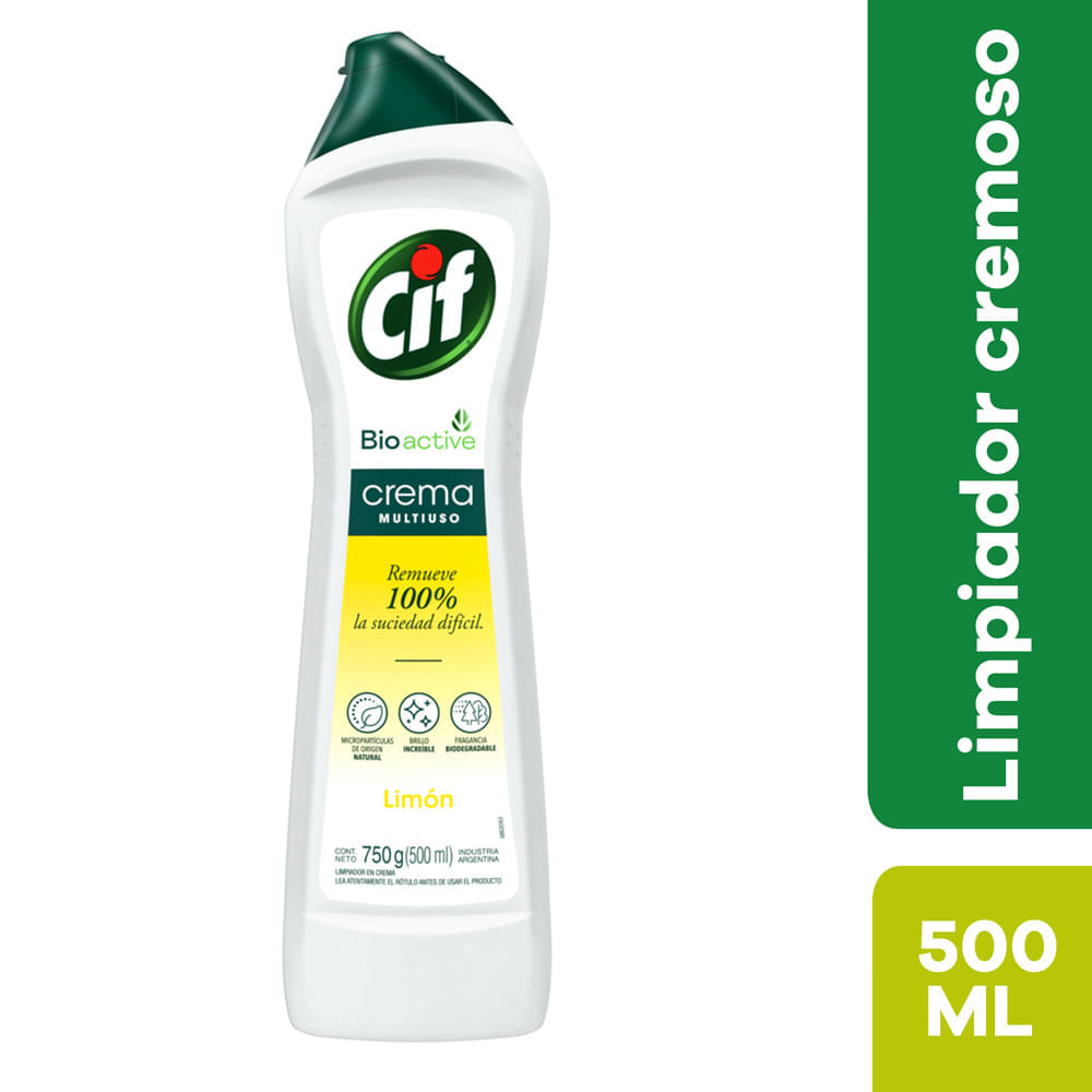Limpiador Multiuso en Crema Cif Bioactive Limón 500ml