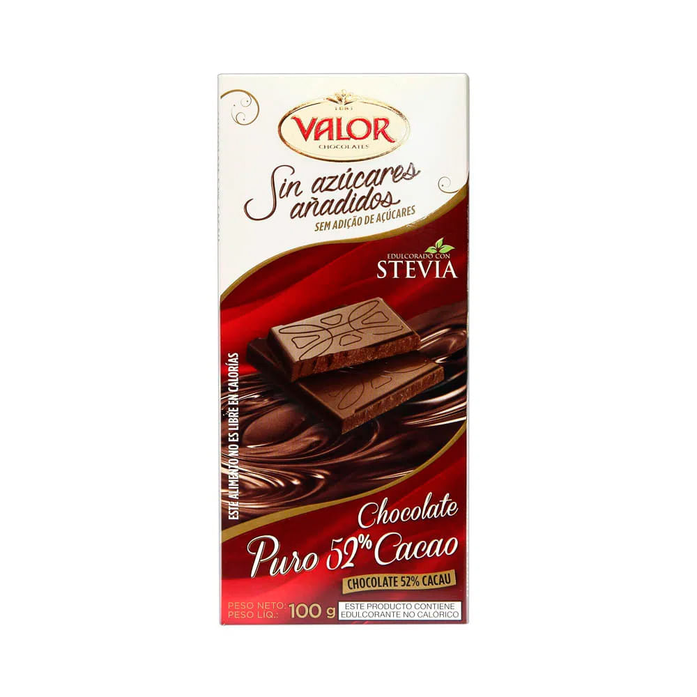 Chocolate Puro 52% Cacao Sin Azúcar Añadida Valor Tableta 100 g
