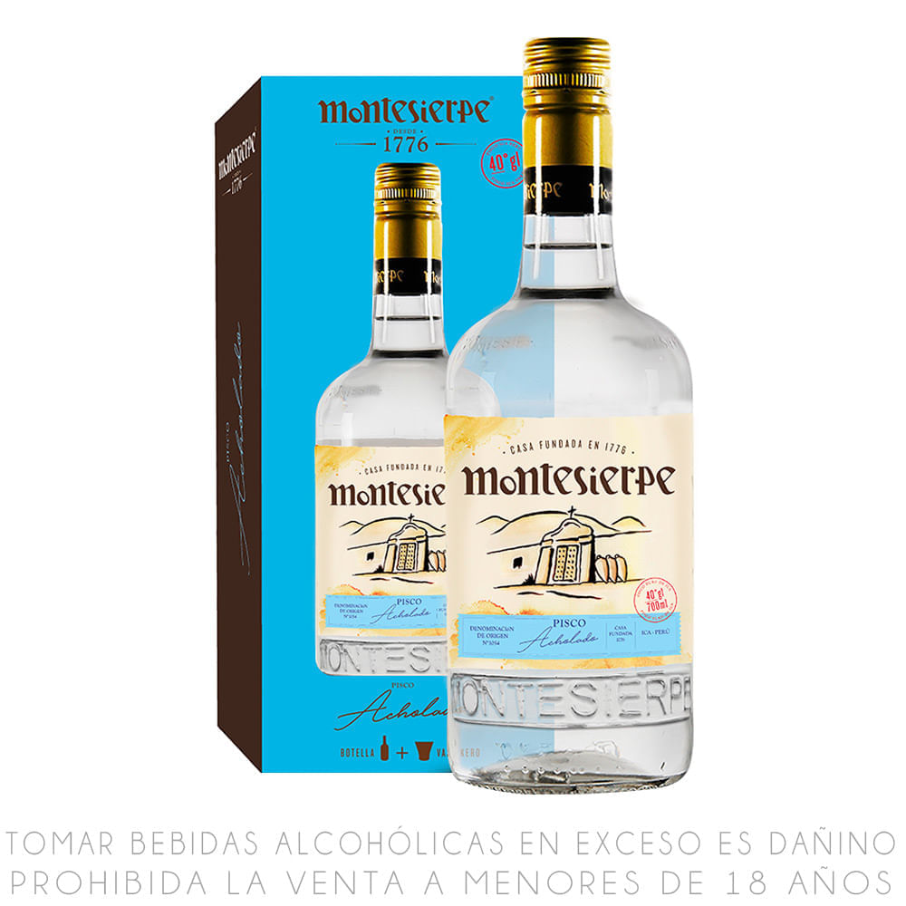 Pisco Acholado Italia Montesierpe Botella 700ml + Vaso Kero