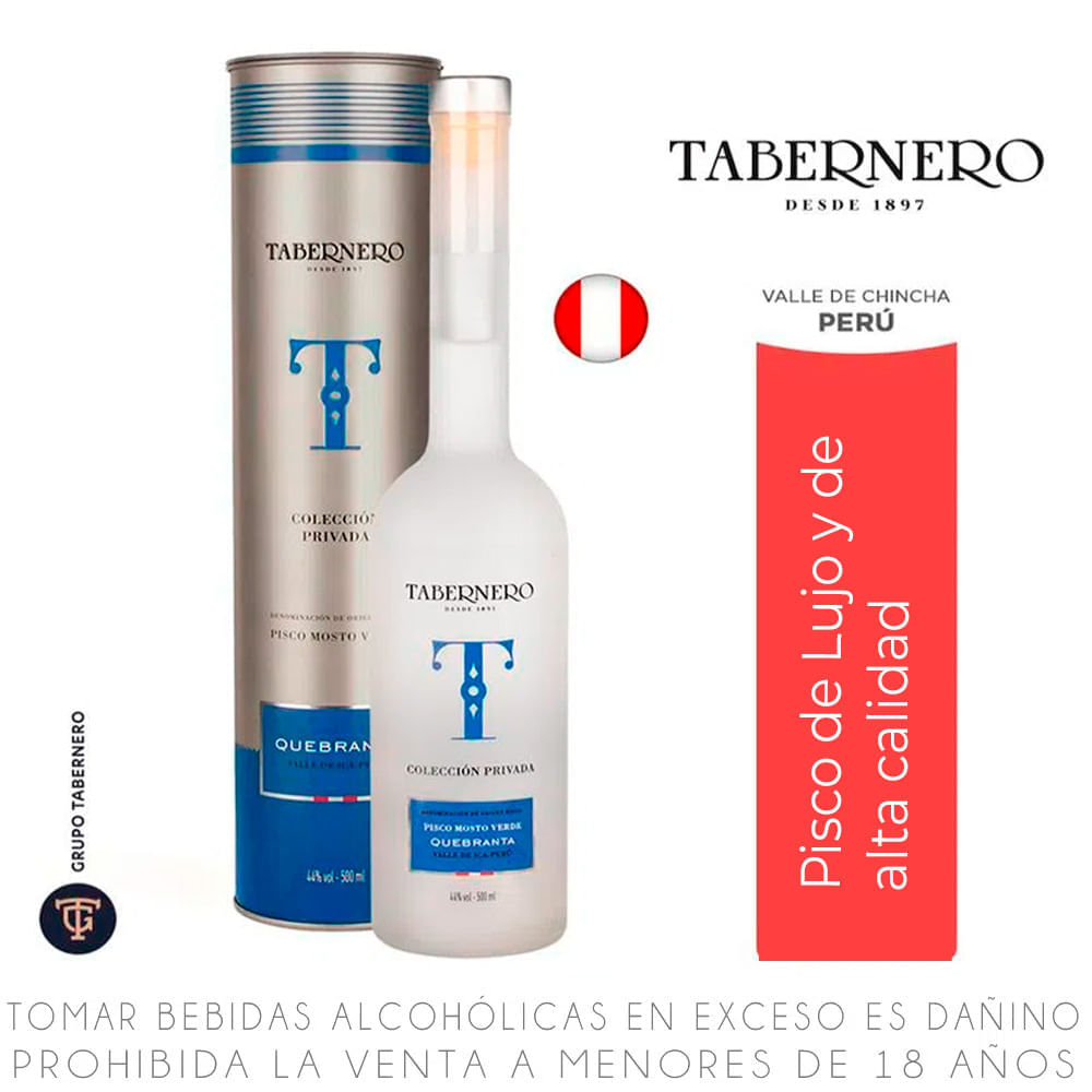 Pisco Mosto Verde Quebranta Colección Privada Tabernero Botella 500ml