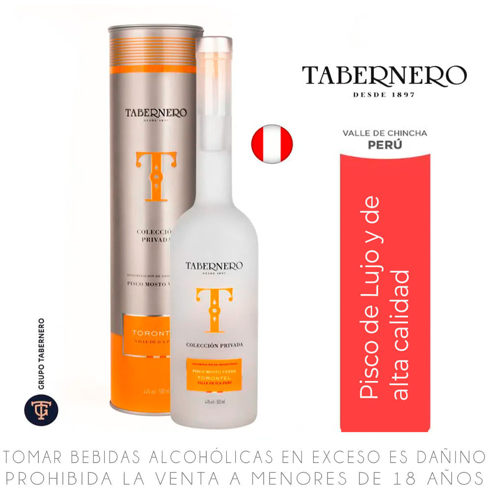 Pisco Mosto Verde Torontel Colección Privada Tabernero Botella 500ml