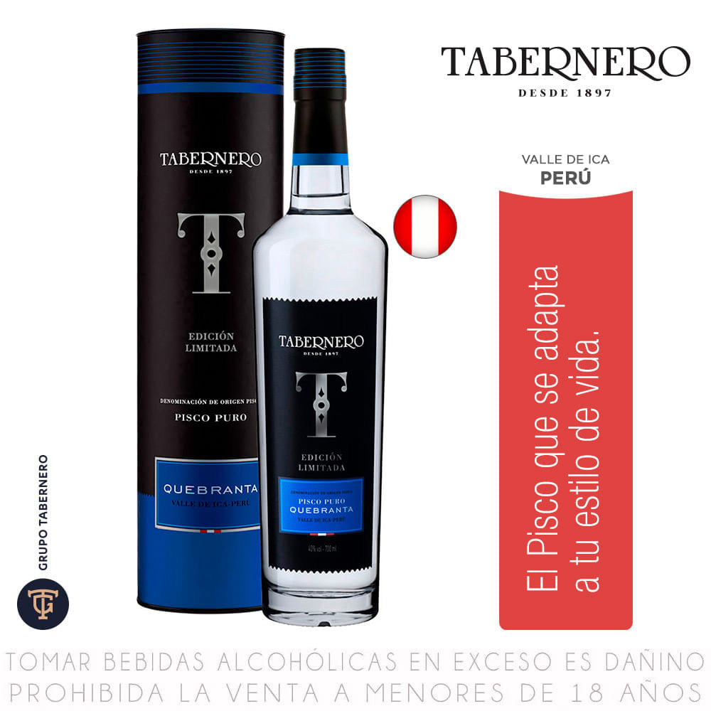 Pisco Puro Quebranta Edición Limitada Tabernero Botella 700ml