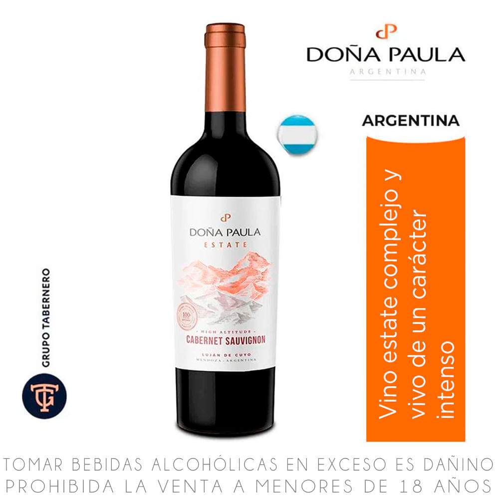 Vino Tinto Cabernet Sauvignon Reserva Estate Doña Paula Botella 750ml