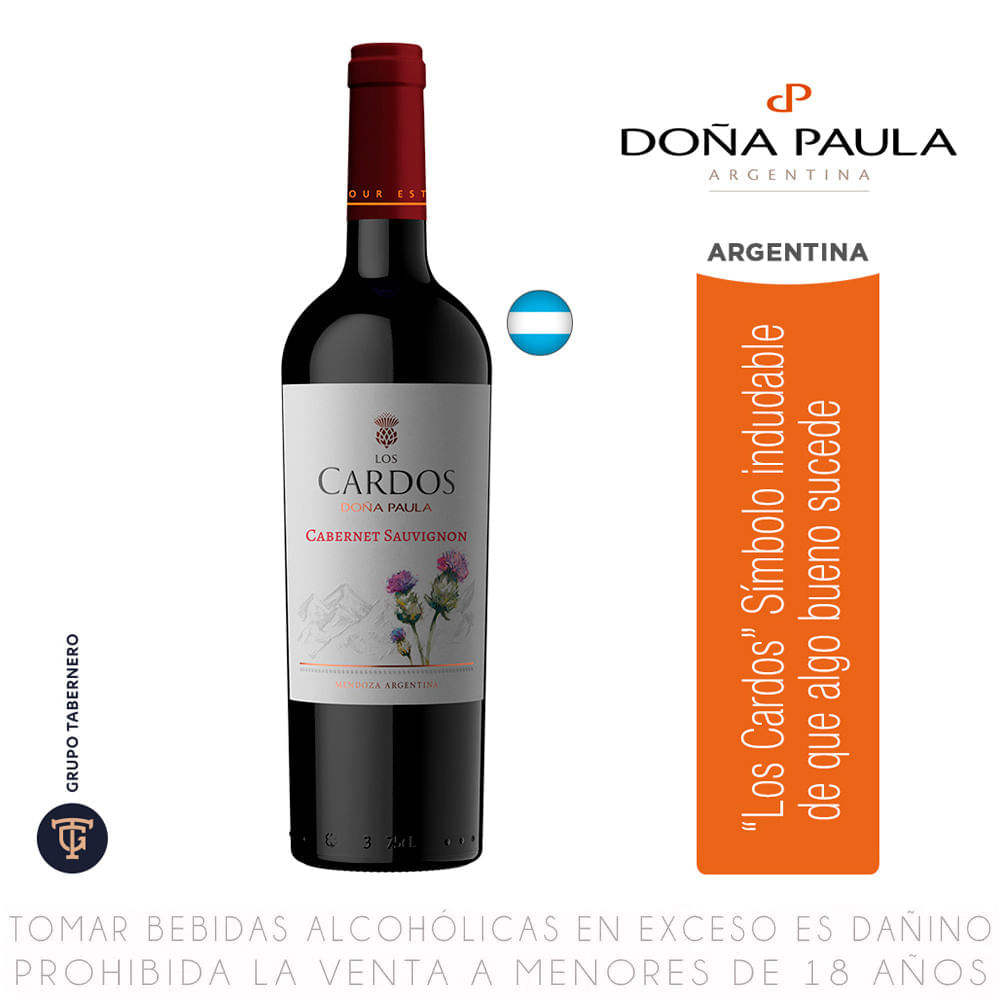 Vino Tinto Cabernet Sauvignon Los Cardos Doña Paula Botella 750ml