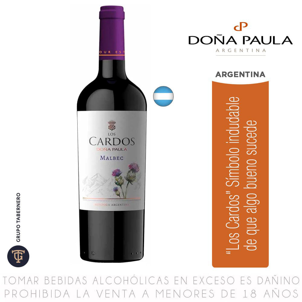 Vino Tinto Malbec Los Cardos Doña Paula Botella 750ml