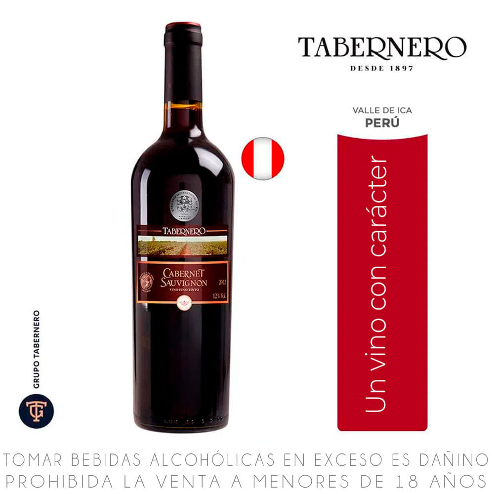 Vino Tinto Cabernet Sauvignon Gran Reserva Tabernero Botella 750ml