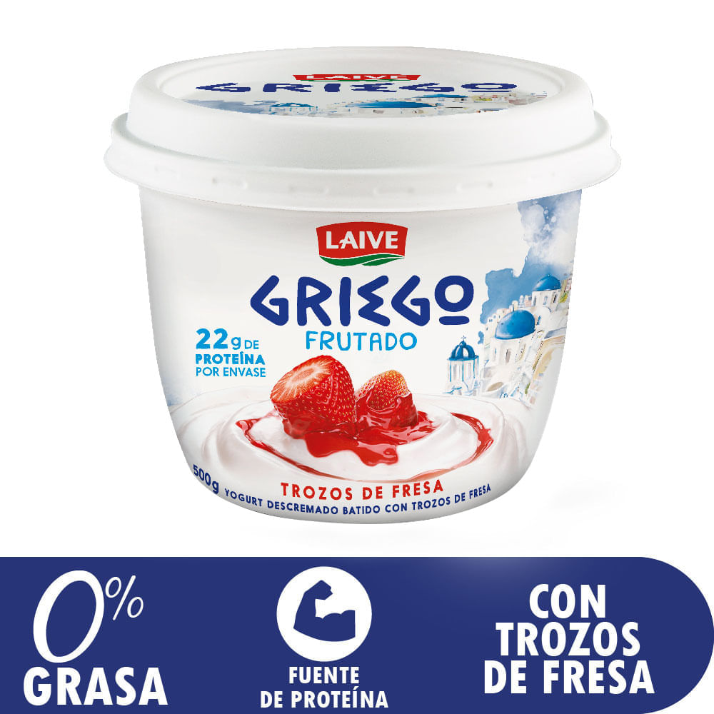Yogurt Descremado Batido Laive Griego Trozos de Fresa 500g