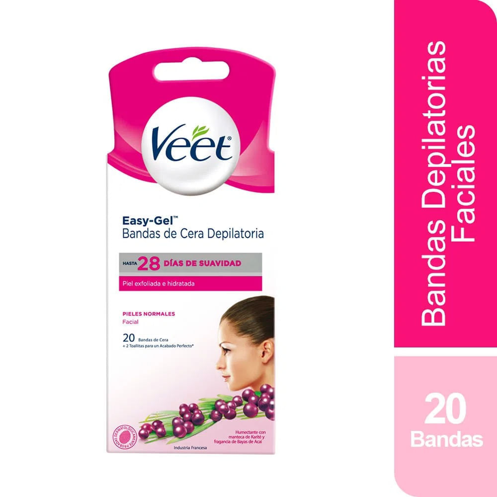 Bandas Depilatorias Facial Veet Easy Gel Piel Normal 20un