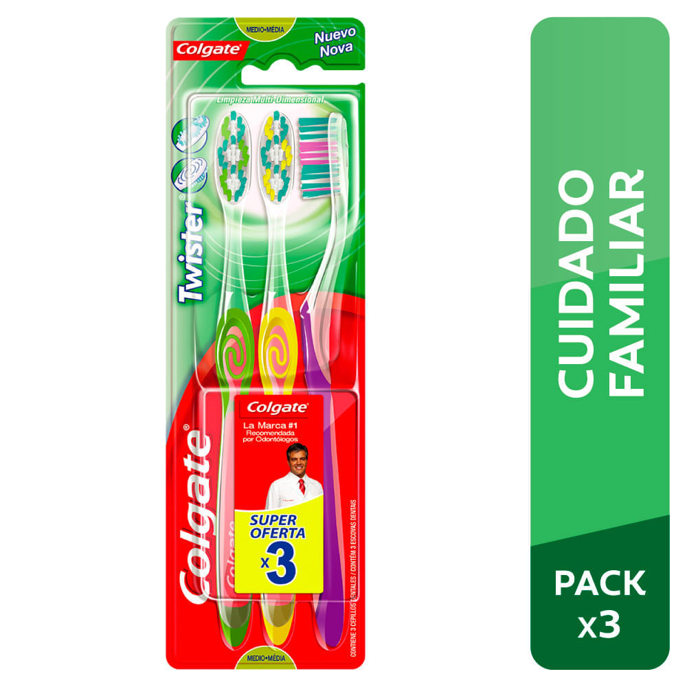 Cepillo Dental Medio Twister Pack 3 unid