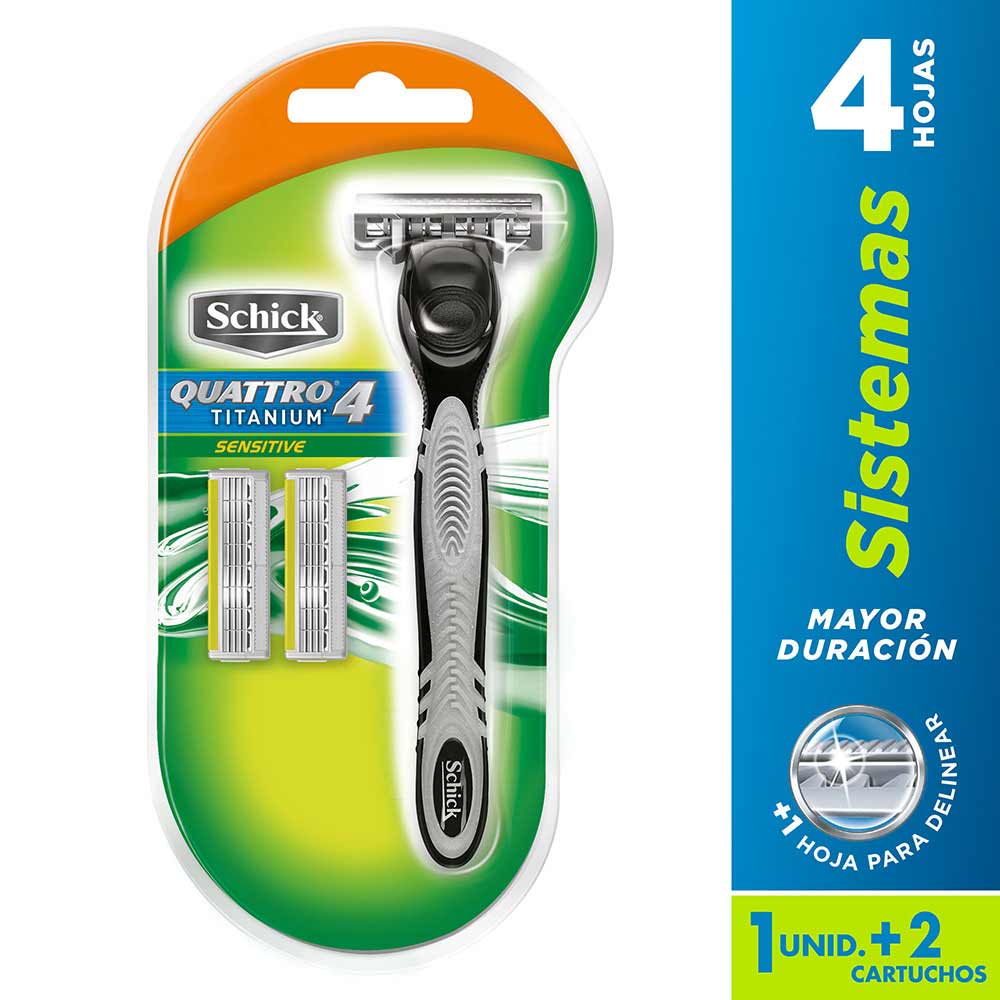 Máquina de Afeitar Quattro 4 Titanium Sensitive Schick + 2 Repuestos