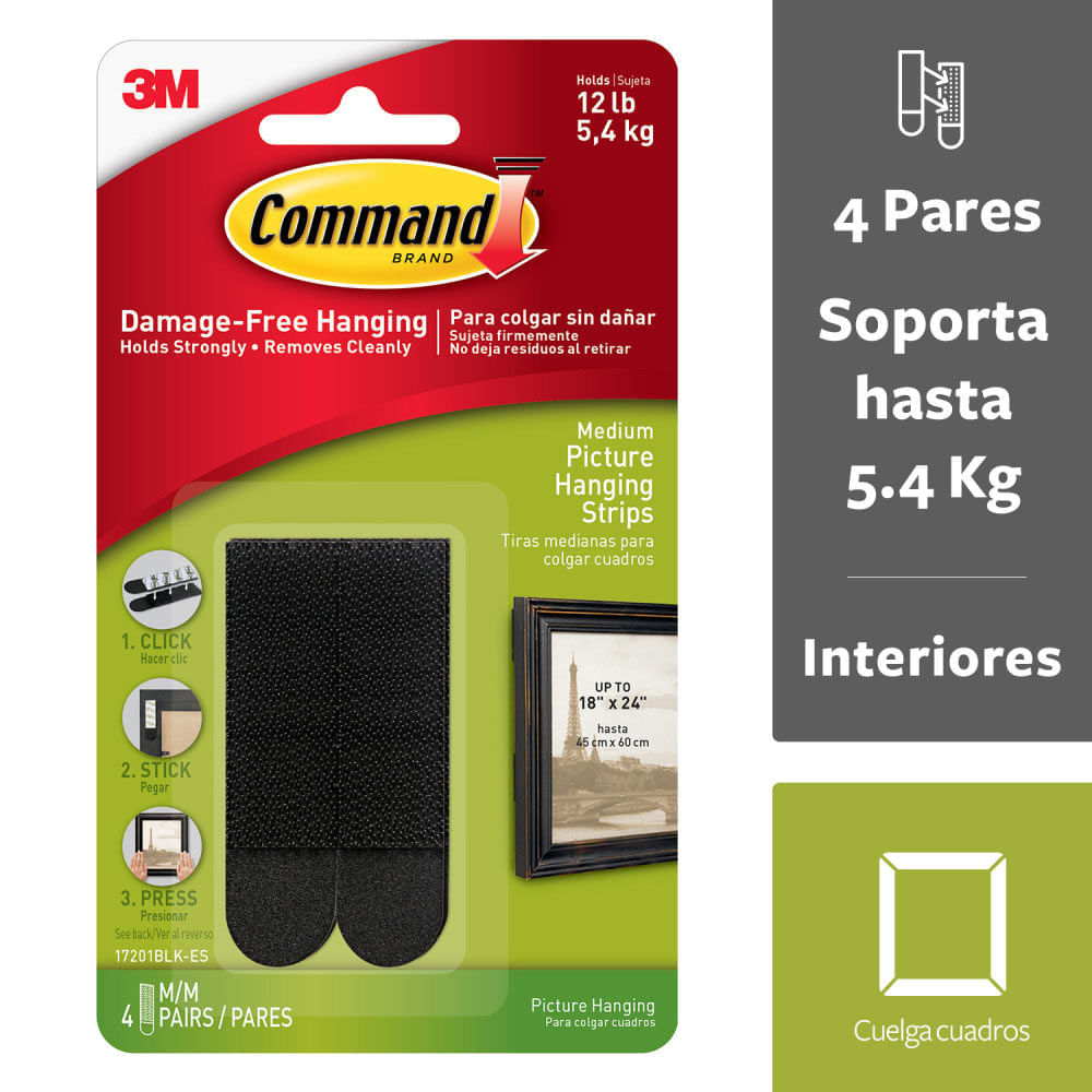 Tiras Medianas para Colgar Cuadros Pack 4 un