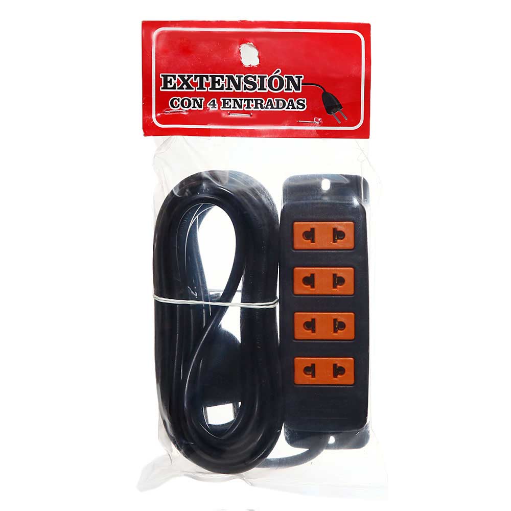 Extensión Negra 3 mts con 4 Entradas Kamasa