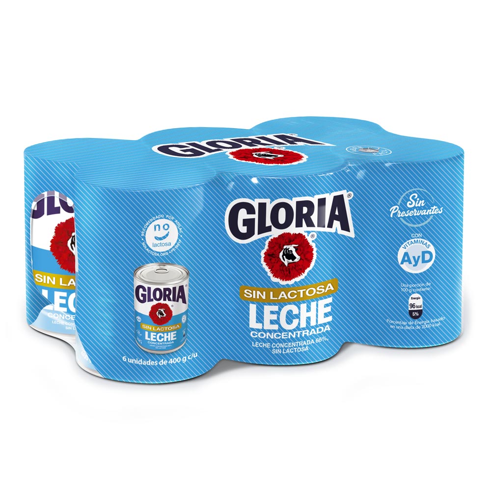 Leche Concentrada Sin Lactosa Gloria Pack de 6 unid Lata 400