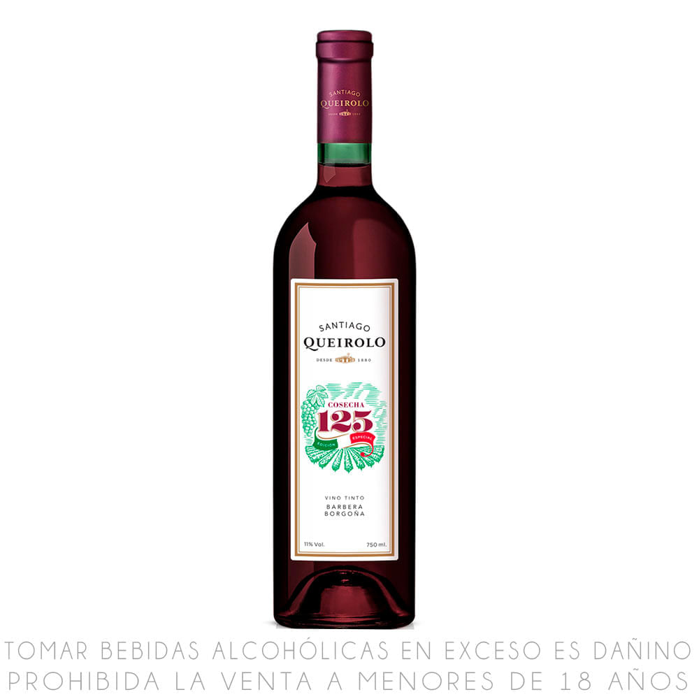 Vino Tinto Barbera Borgoña Queirolo Cosecha 125 Semi Seco Botella 750ml