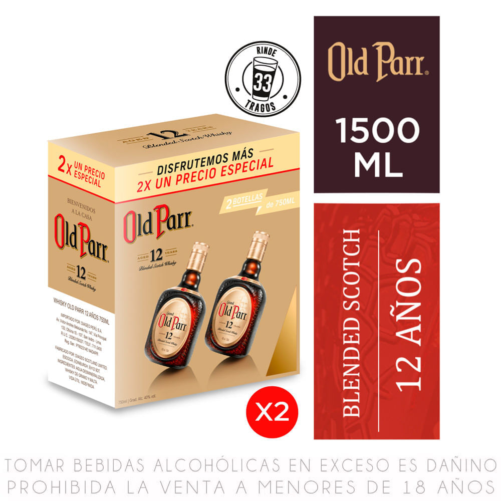Whisky Old Parr 12 Años Pack 2 unid 750 ml