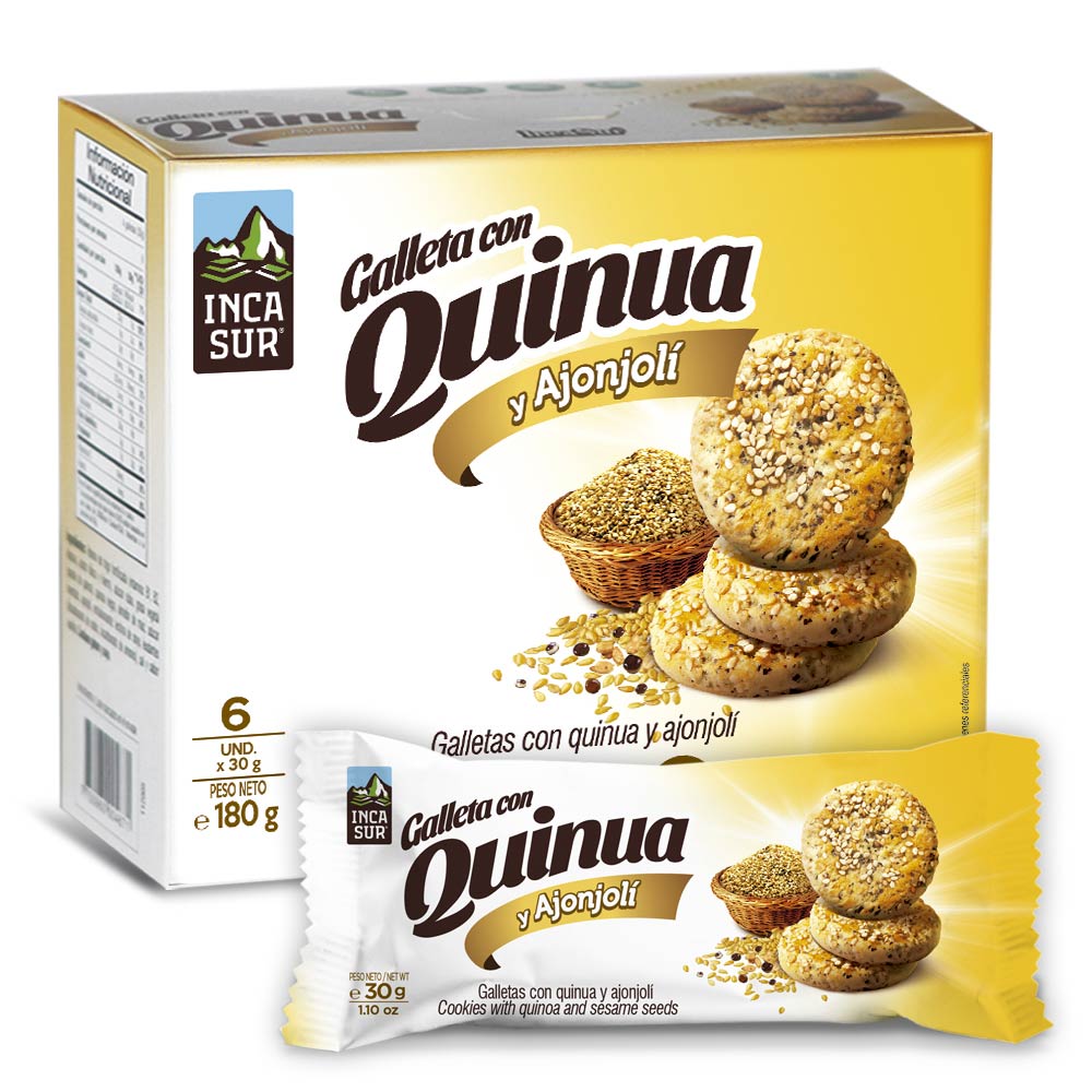 Galleta con Quinua y Ajonjolí Incasur Caja 6 unid Bolsa 30 gr