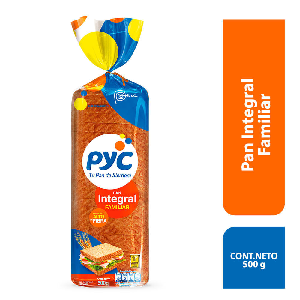Pan de Molde Integral PYC Mediano Bolsa 500g