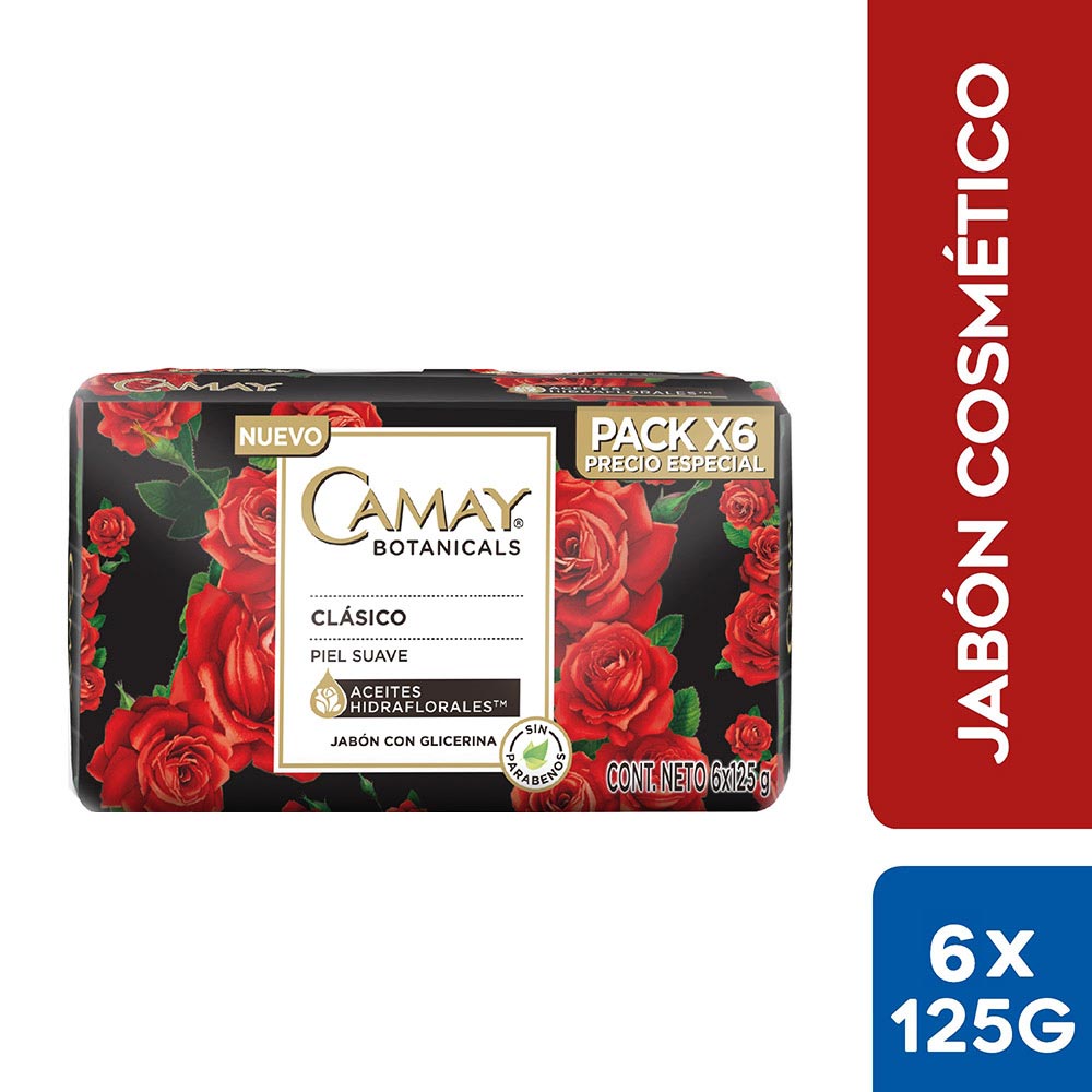 Jabón de Tocador CAMAY Clásico Barra 125g Paquete 6un