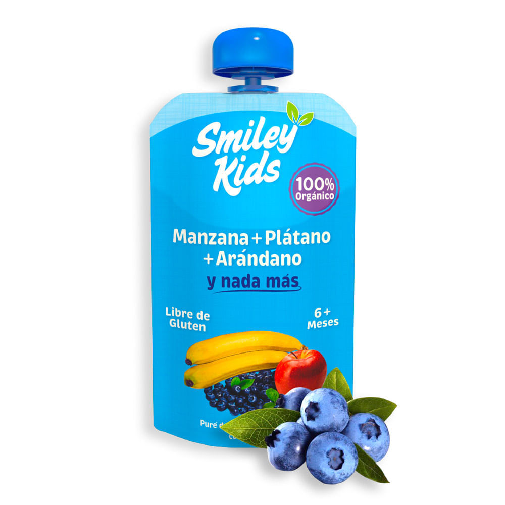 Compota Smiley Kids Manzana + Plátano + Arándano 90g