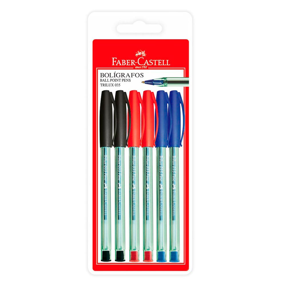 Bolígrafo 035 2 Azules + 2 Rojo + 2 Negro Blíster 6 unid