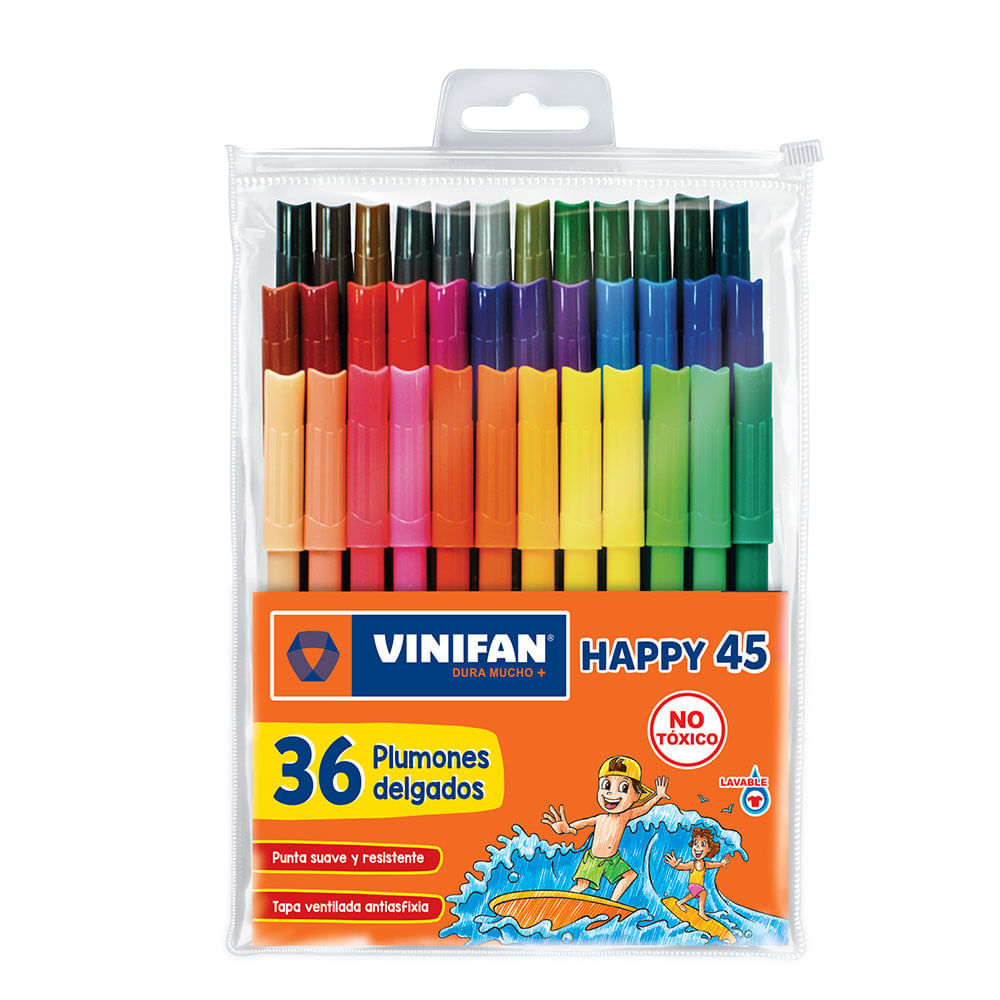 Plumones Delgados Happy 45 Vinifan Estuche 36 Unid