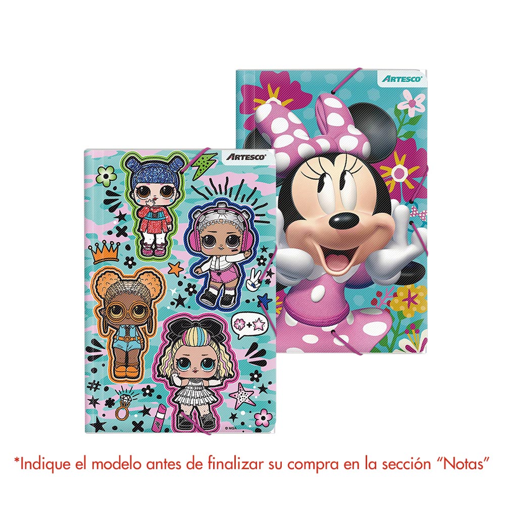 Artesco Folder con Liga Diseños Niña Oficio Surtido