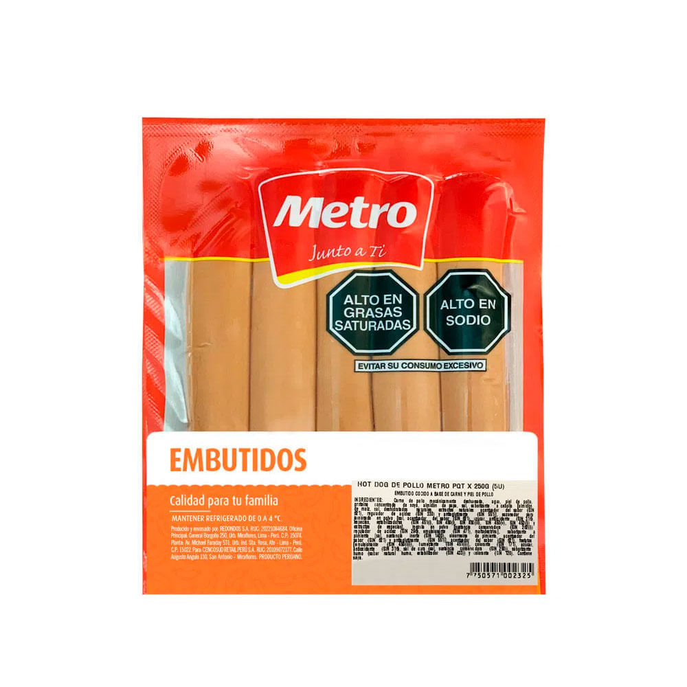 Hot Dog de Pollo Metro Paquete 250 g