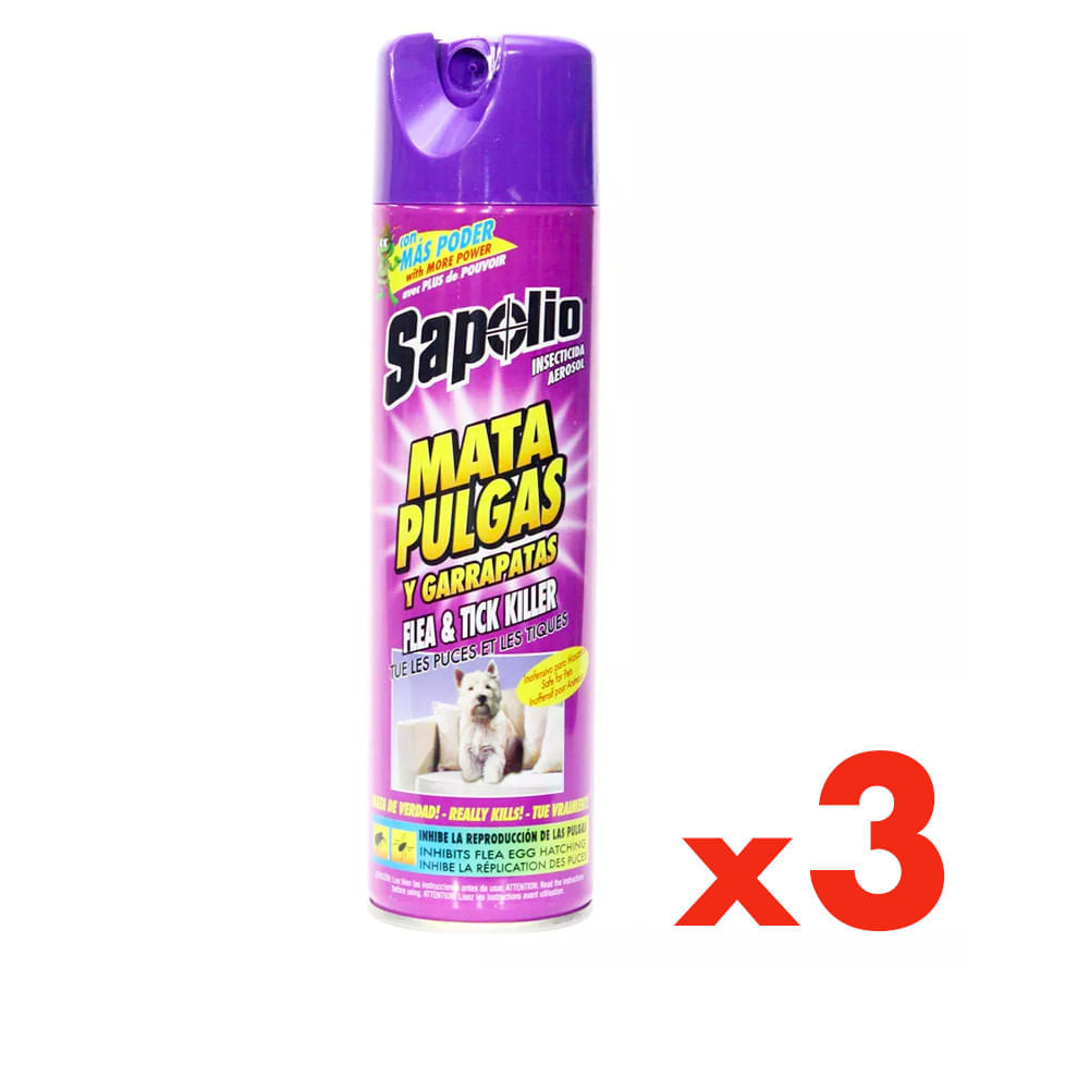 Insecticida Sapolio Mata Pulga Pack 3 Unidades de 360 ml c/u