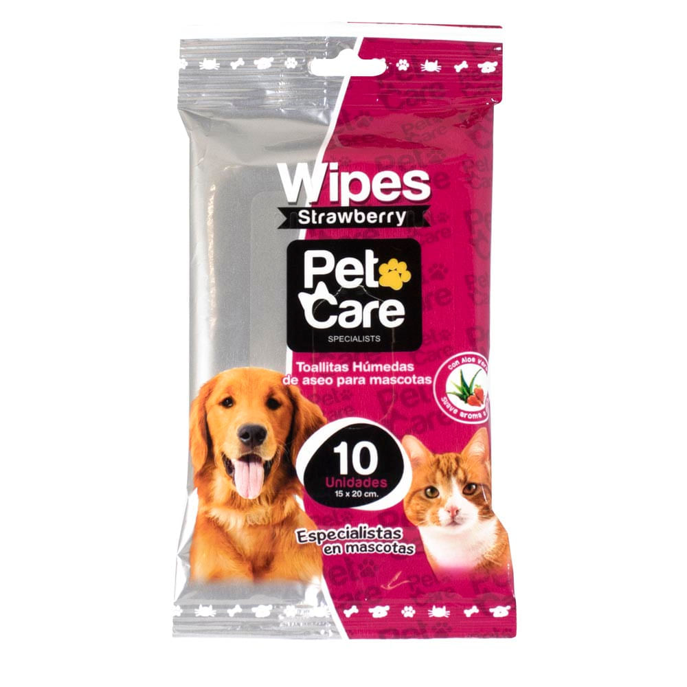 Pet Care Toallitas Húmedas para Mascotas Aroma Fresa Paquete 10 unid