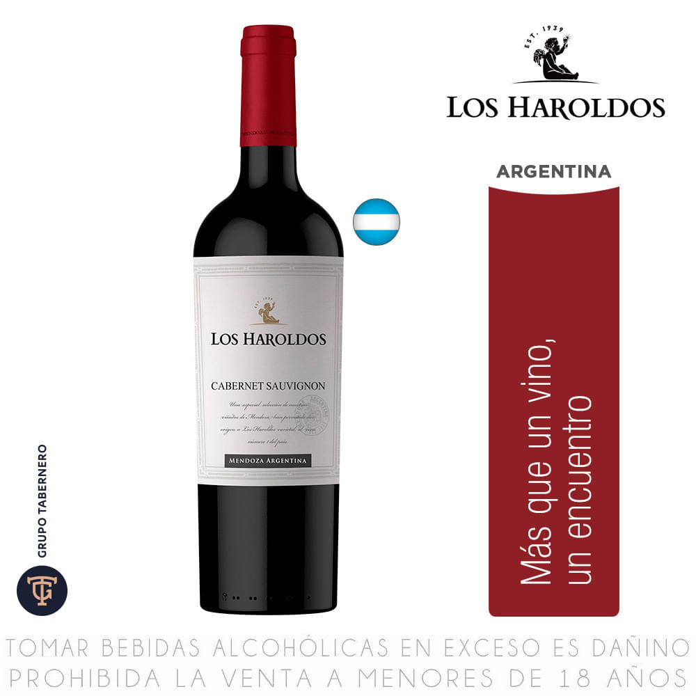 Vino Tinto Cabernet Sauvignon Los Haroldos Botella 750ml