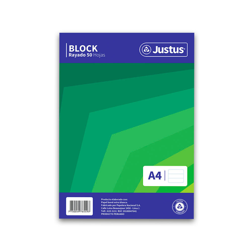 Block Rayado A4 Justus 50 Hojas