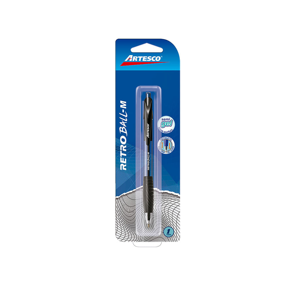 Artesco Lapicero Tinta Semi Gel Retráctil Ball-M Negro