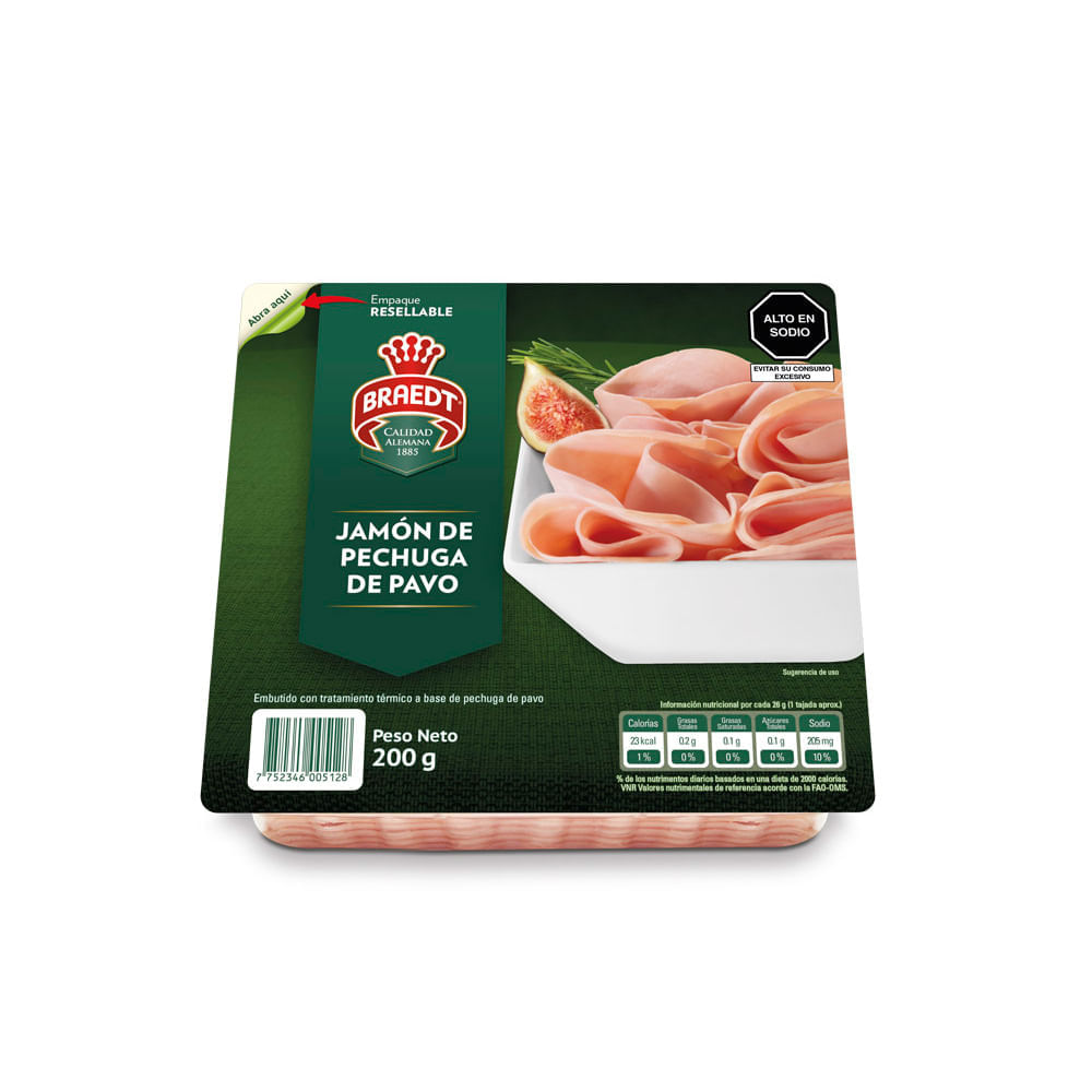 Jamón de Pechuga de Pavo Braedt Paquete 200 g