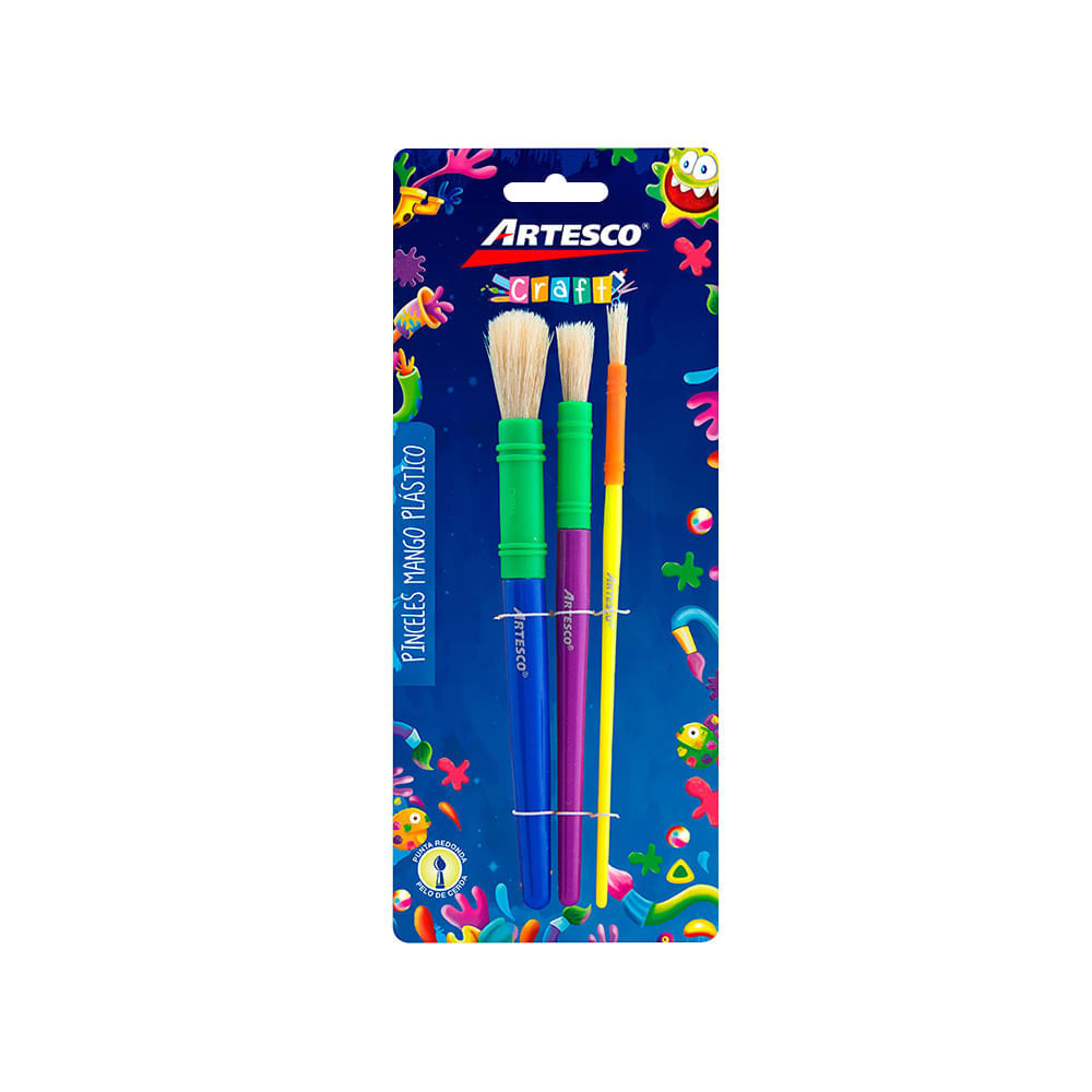 Artesco Pincel Mango de Plástico Pack 3 unid
