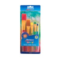 Set X 5 Pinceles P Nylon Sintetico Punta Plana Mango Colores