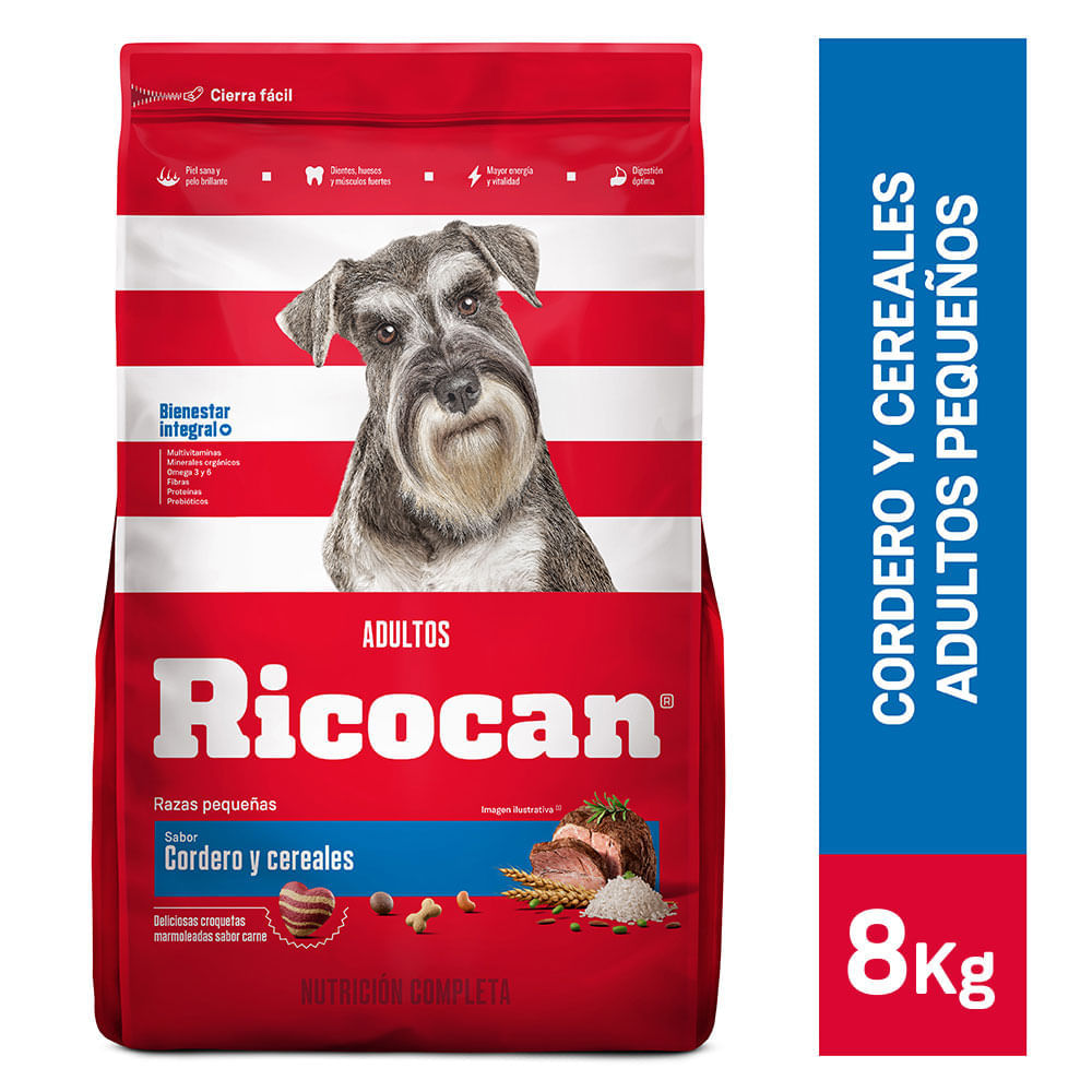 Ricocan Alimento para Perros Adultos Raza Pequeña Cordero y Cereales Bolsa 8 Kg