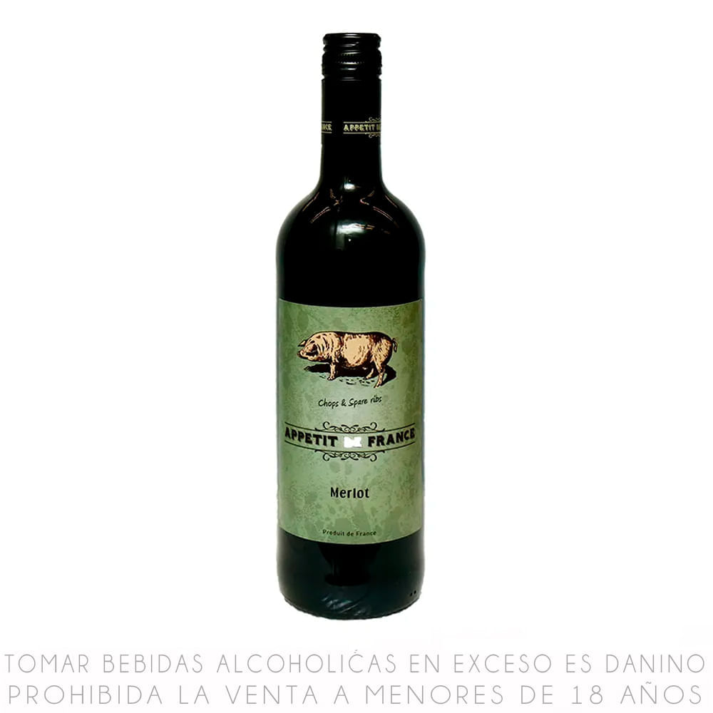 Vino Tinto Merlot Appetit De France Botella 750ml