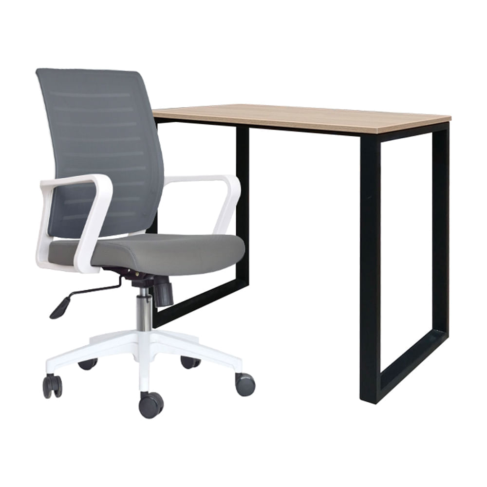 Escritorio Ohh 120cm Rovere/Negro + Silla Giratoria Castro Gris