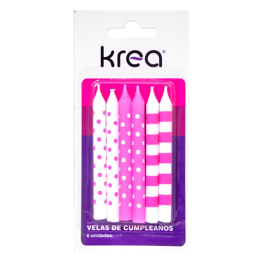 Velas de Cumpleaños Impresas Barras y Puntos Fucsia Paquete 6 unid