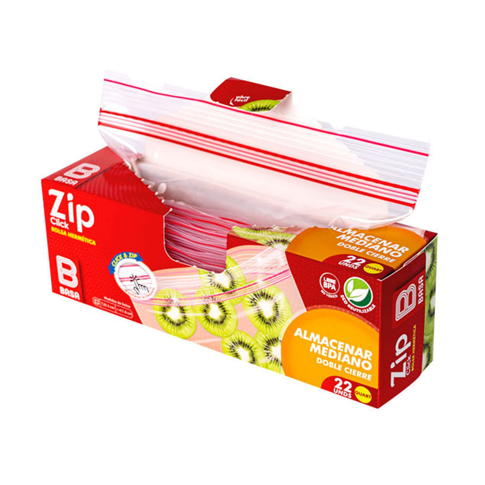Bolsa Zip Click Basa Almacenamiento Mediana Doble Cierre Quart