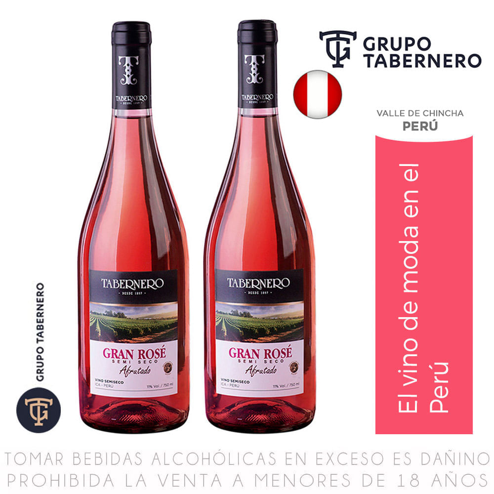 Twopack Vino Rosé Tabernero Gran Rosé Afrutado Botella 750ml