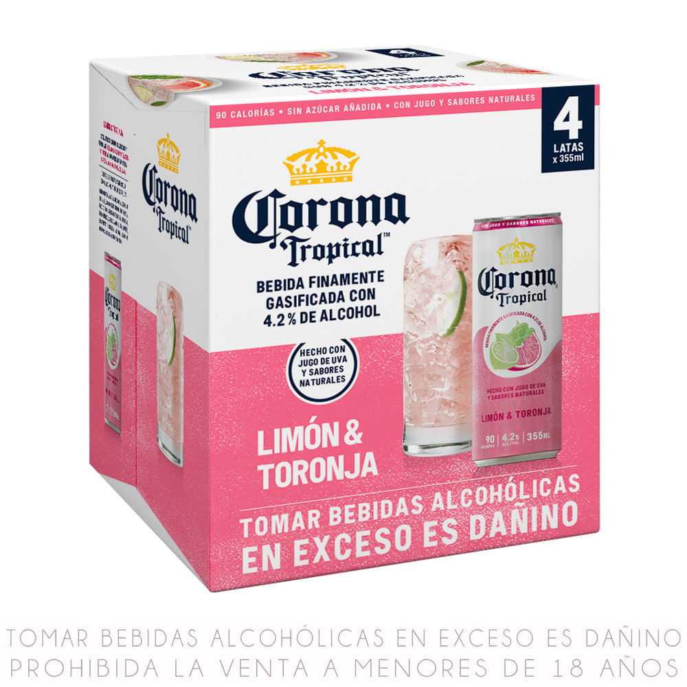 Fourpack Bebida Ready to Drink Corona Tropical Limón & Toronja Lata 355ml