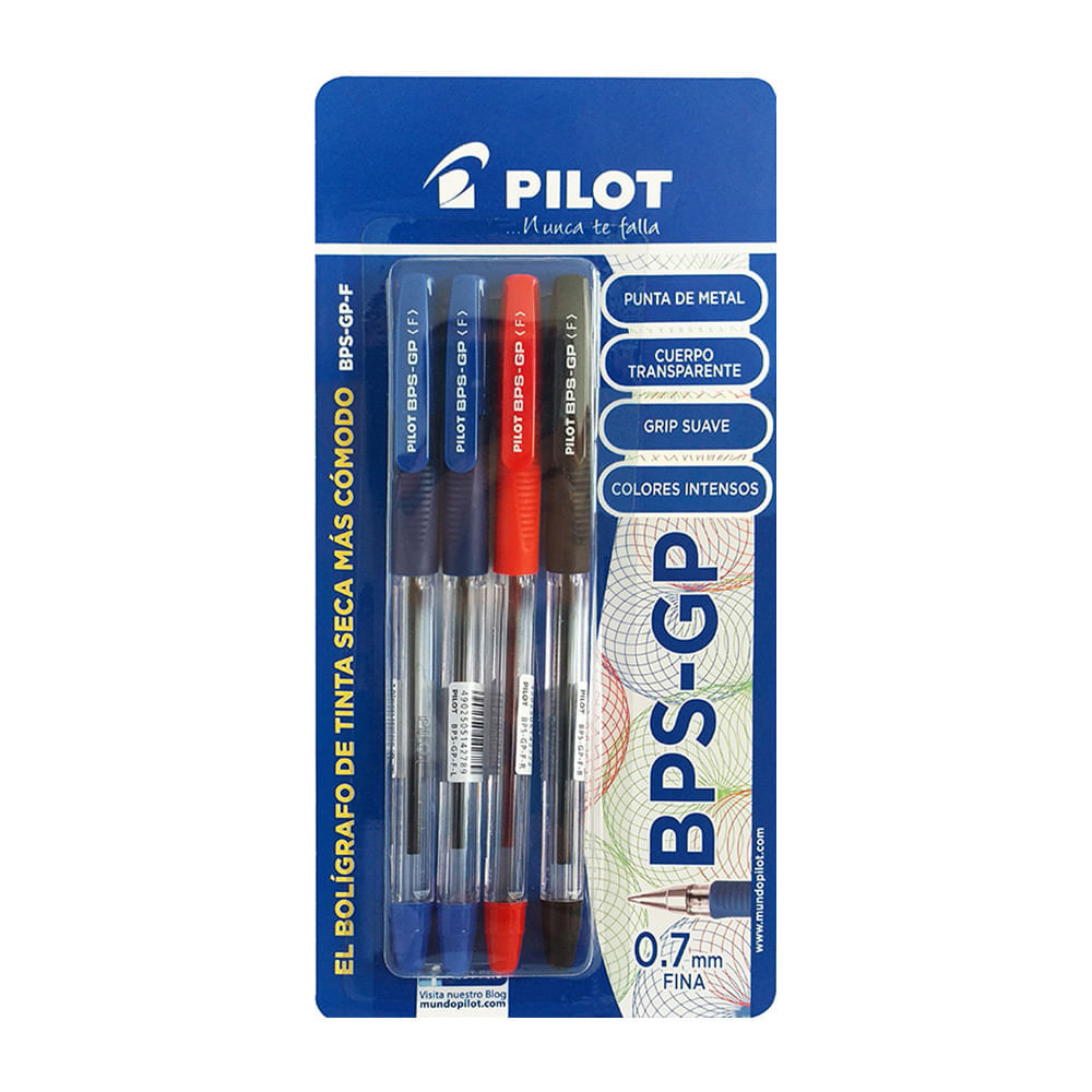 Lapiceros Pilot Ergonómico Azul Negro y Rojo 4 un.