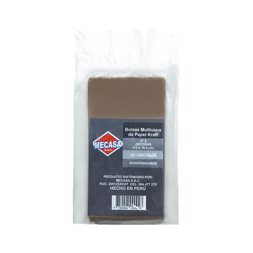 Bolsa Multiusos Kraft 9.5x19.5cm Mecasa 20un.
