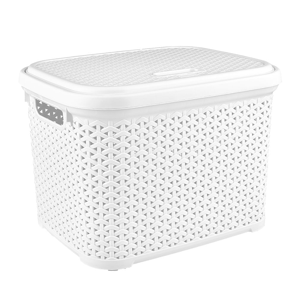 Caja Plástica Simil Rattan 20 Lt Blanco
