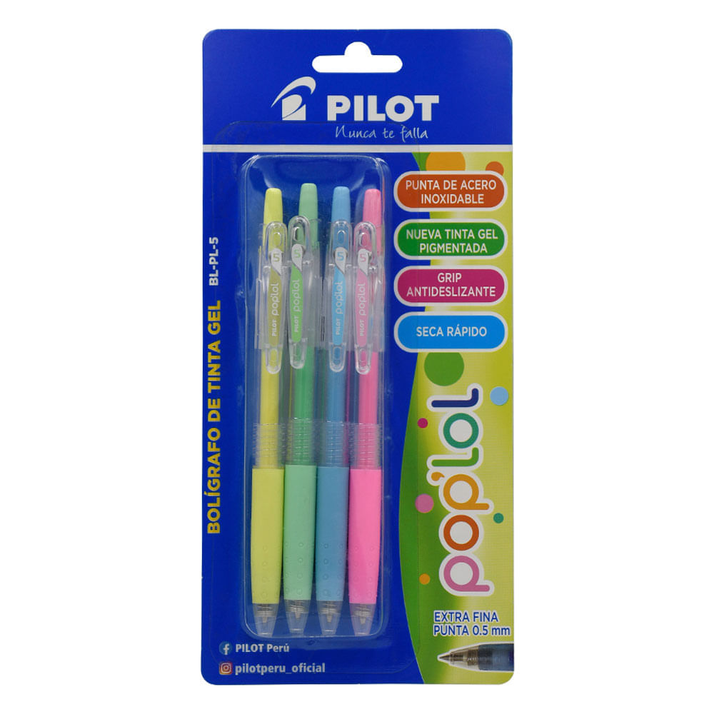 Lapicero Pilot Poplol Pastel 4 un.