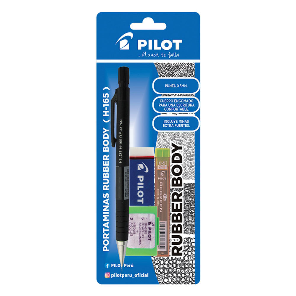 Portaminas Pilot H165 Negro + Mina + Borrador