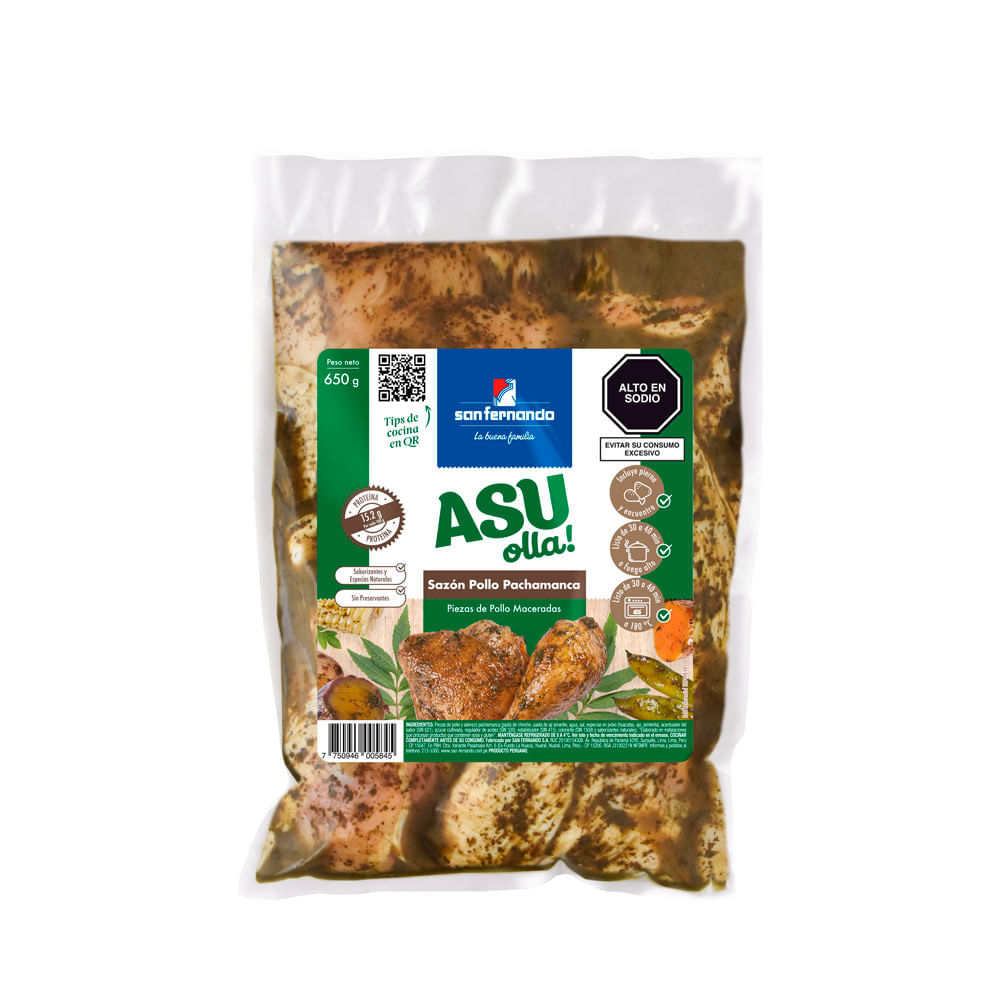 Piezas de Pollo Maceradas Pollo Pachamanca San Fernando Asu Olla 650g
