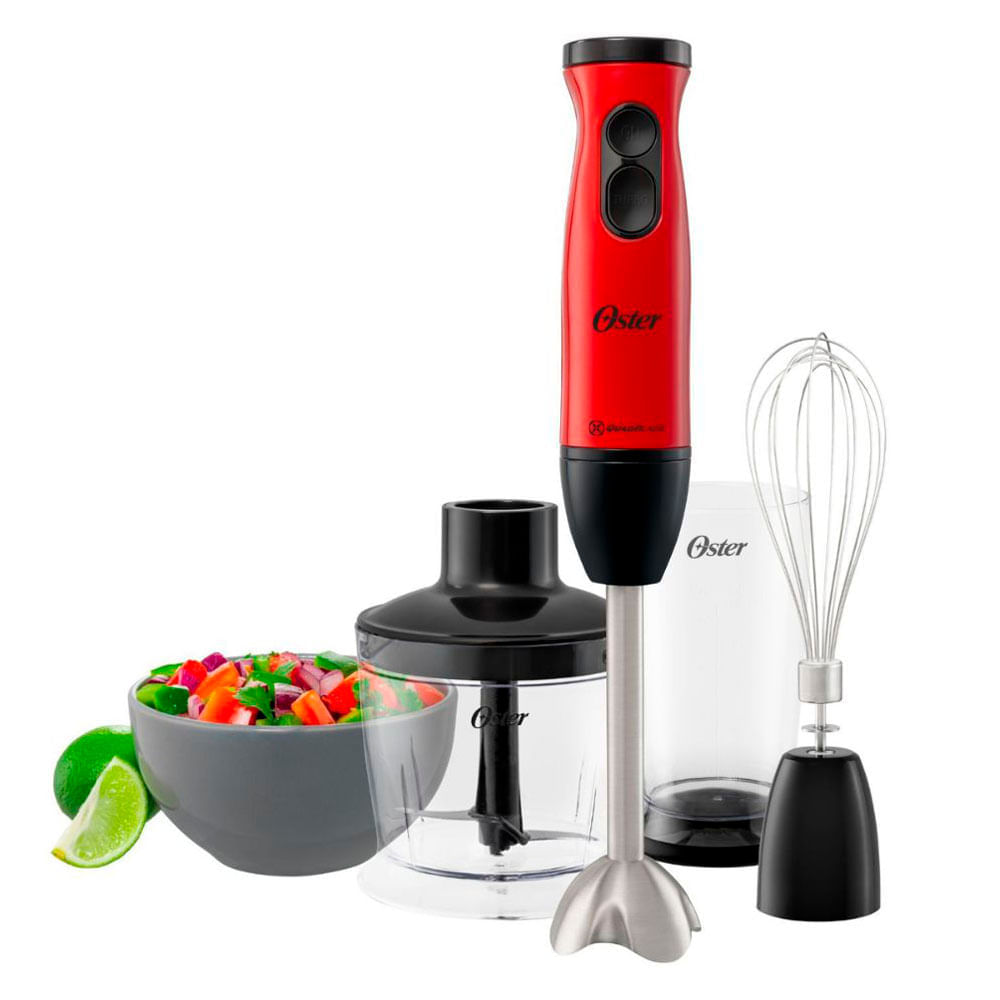 Batidora de Inmersión con Cuchilla Quad y Accesorios Roja Oster